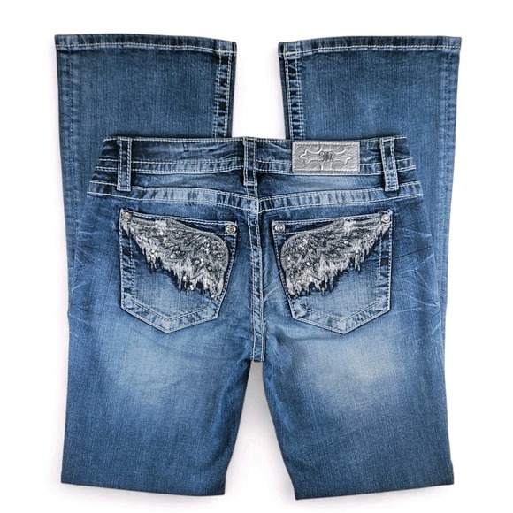 Miss Me Denim - Miss Me Signature Boot Jean 28 Bootcut Angel Wing Pockets Stretchy Inseam 31.5"